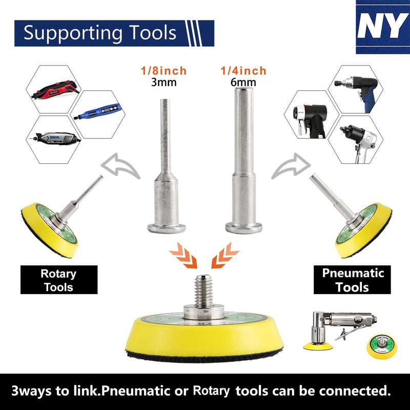 NYXCL 170Pack 3/2inch Sanding Discs Kit with 2 & 3" Backer Pads, Sanding Sponge for Drill Sanding Attachment Die Grinder Rotary Tools with 1/8" 1/4" Shanks Sanding Pads P80-3000 - Image 5